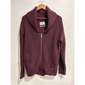 TNA‎ Vintage Telluride Burgundy 100% Wool Zip Up Sweater Size S